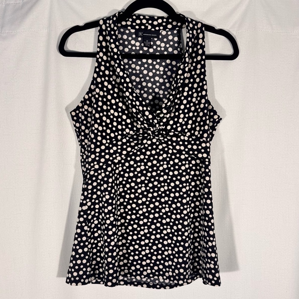 INC International Concepts Y2K Polka Dot Twist Front Top